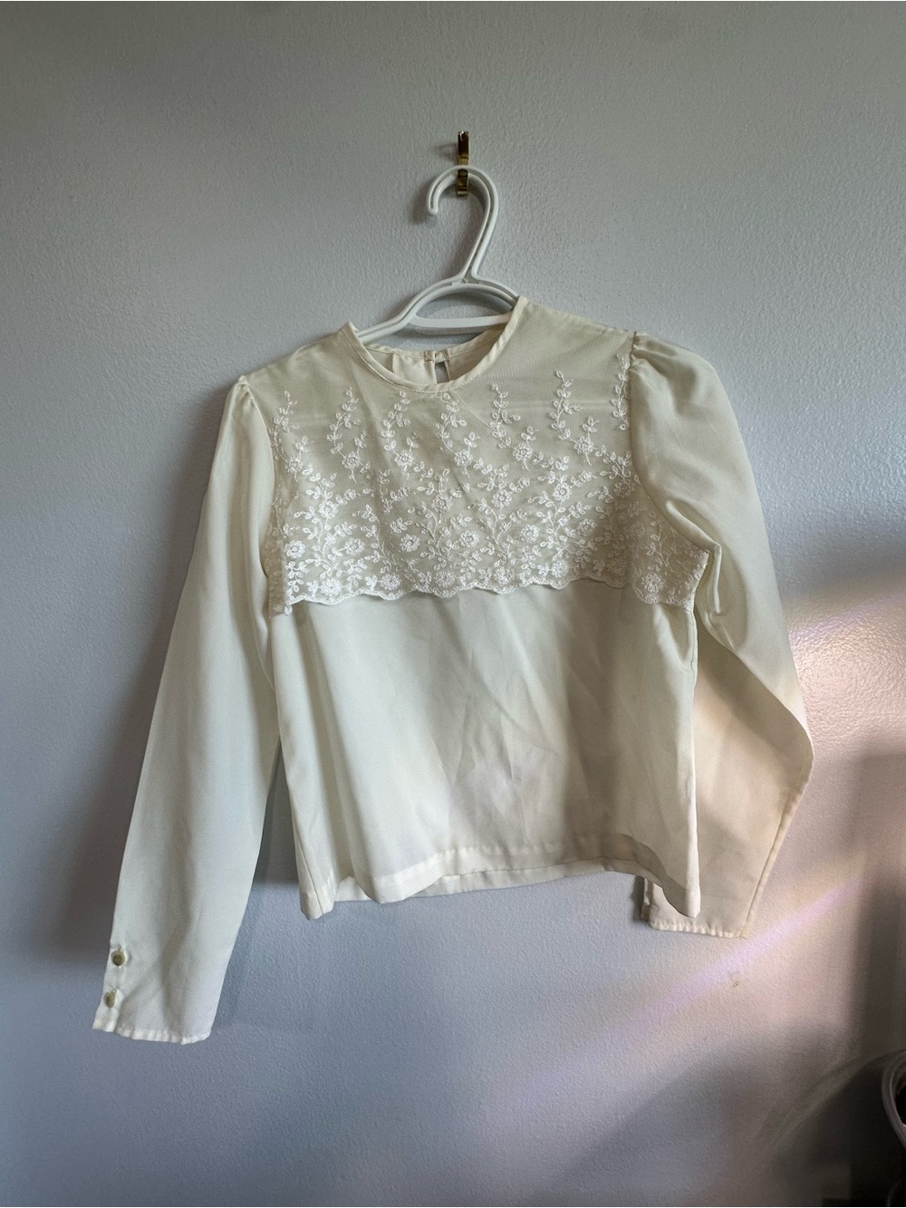 Vintage Ivory Lace Yoke Long-Sleeve Blouse cottagecore romantic